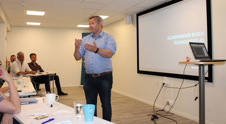 Arild Sæle informerte om selskapet hans Scandinavian Reach Technologies AS (Scan Reach) og om veien hans til suksess.