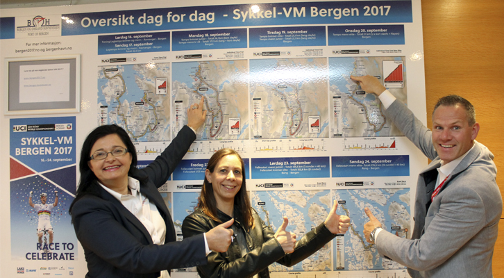 DANSKER OPP SYKKEL-VM: (f.v) Tone Kleiveland, Astrid Heggland og Kristian Valaker i Fjordline